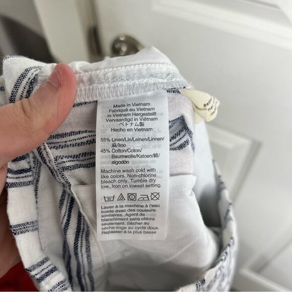 Madewell Linen Cotton Baltic Stripe Paper Bag Waist High Waisted Pants Size 2 - Picture 6 of 7